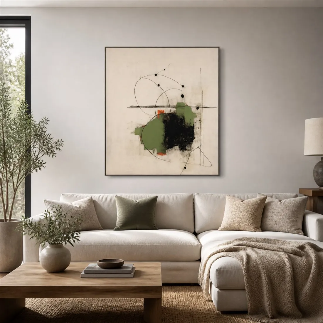 Large Green Abstract Canvas Art,Canvas Wall Print,Modern Art Illustration,High‑Grade Home Decoration Artwork for Bedroom