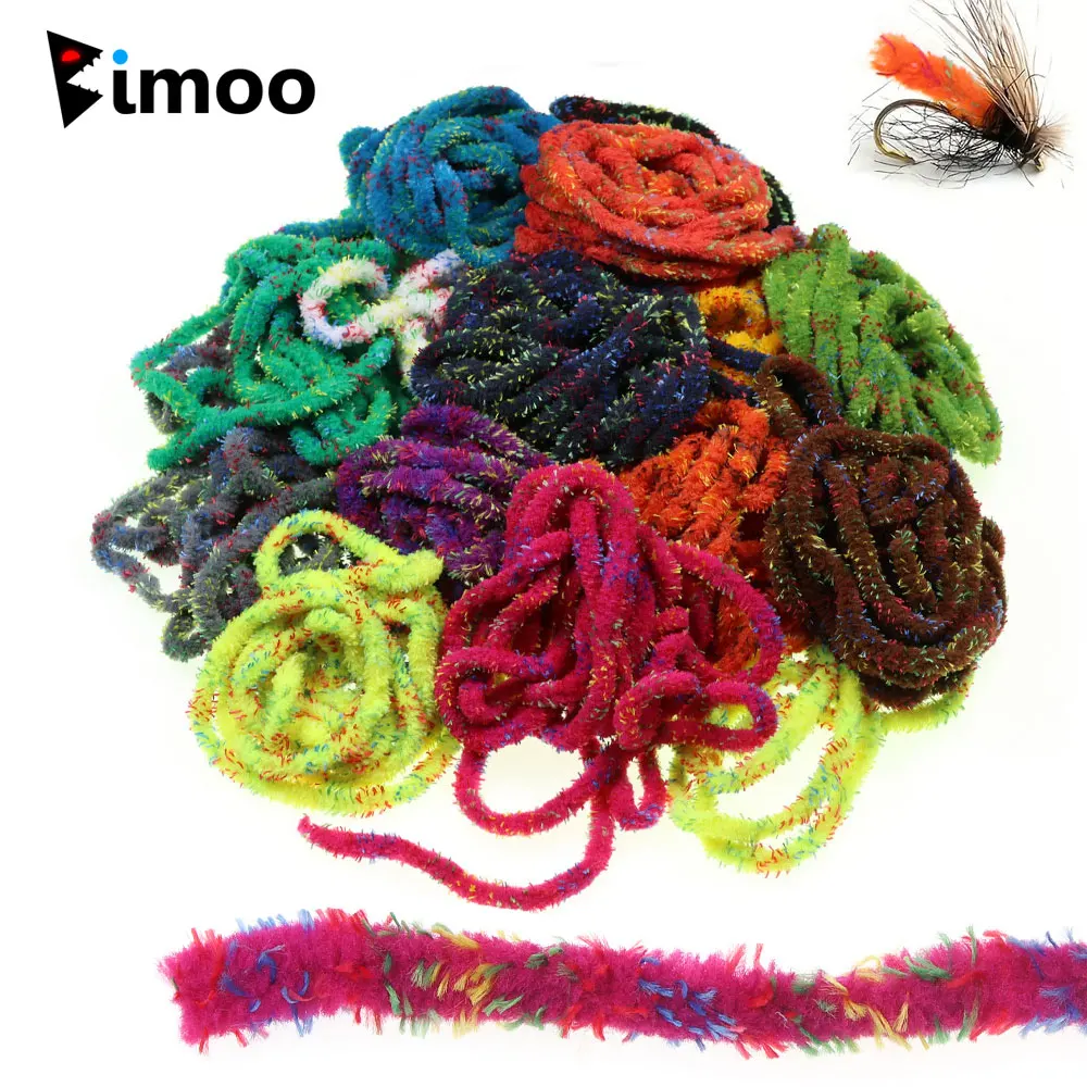 Bimoo 2M Material de Chenilla Mop Grizzly Mottled de 6-7mm de Ancho para Atado de Moscas, Woolly Bugger, Wet Nymph, Streamer, Mosca Mop y Señuelos Crappie Jig