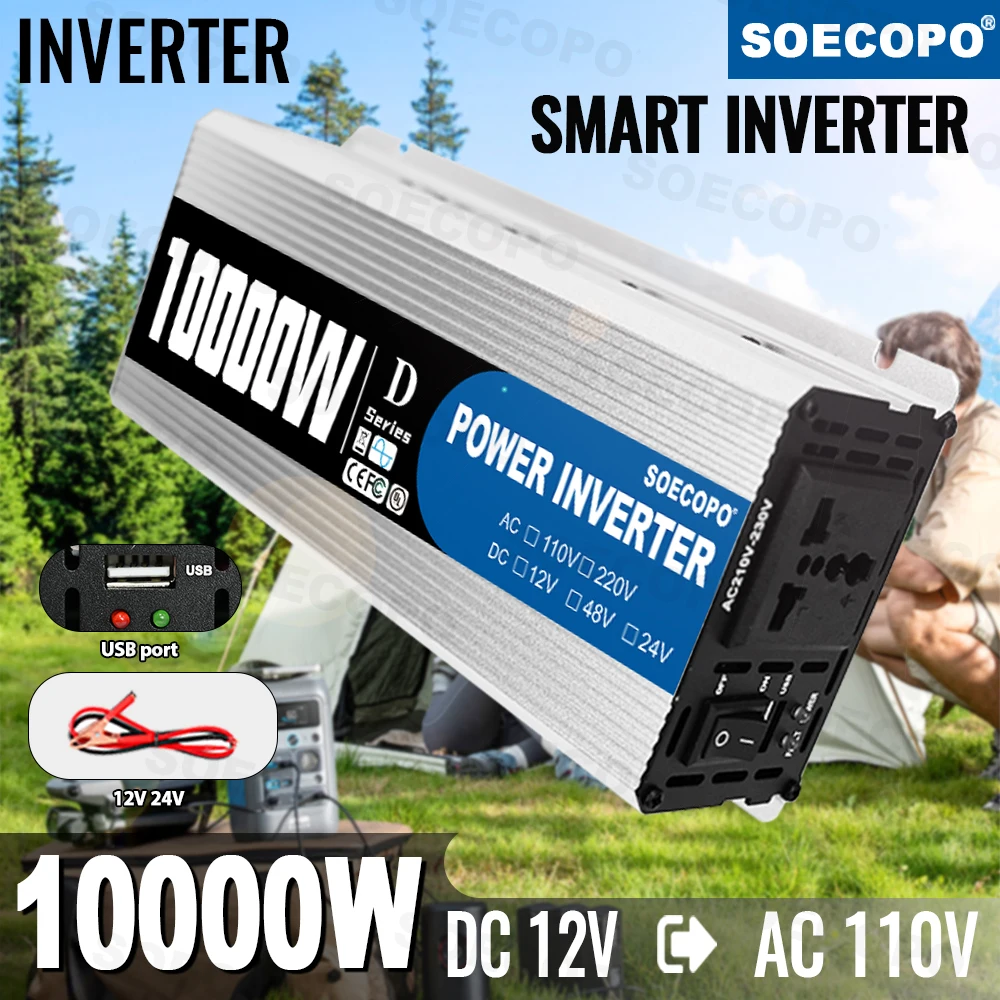 

SOECOPO 10000W Power Inverter 12V To 110V 1 Socket USB 5V Car Voltage Converter Power Adapter for Car Accessories & Camping RV