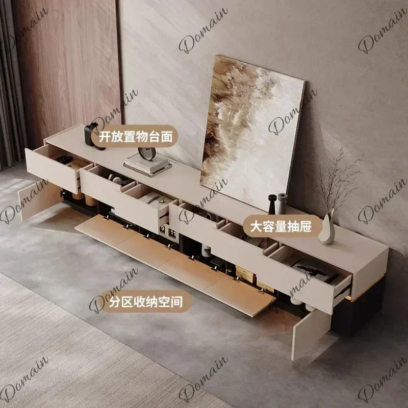 46 M Home Italian Light Luxury Style High-end Feel Nordic Modern Floor-standing Solid Wood TV Storage Cabinet Integrated Living