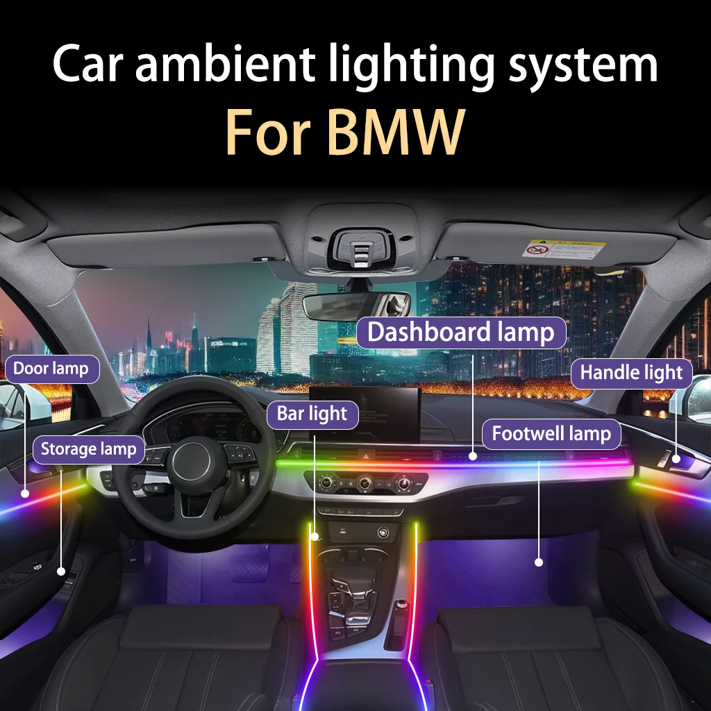 For BMW F30 F31 F32 F34 F20 F21 F07 1 3 5 7 X1 X3 G01 X4 G02 X5 F15 F16 64 Color RGB Symphony Car LED Interior Ambient Light