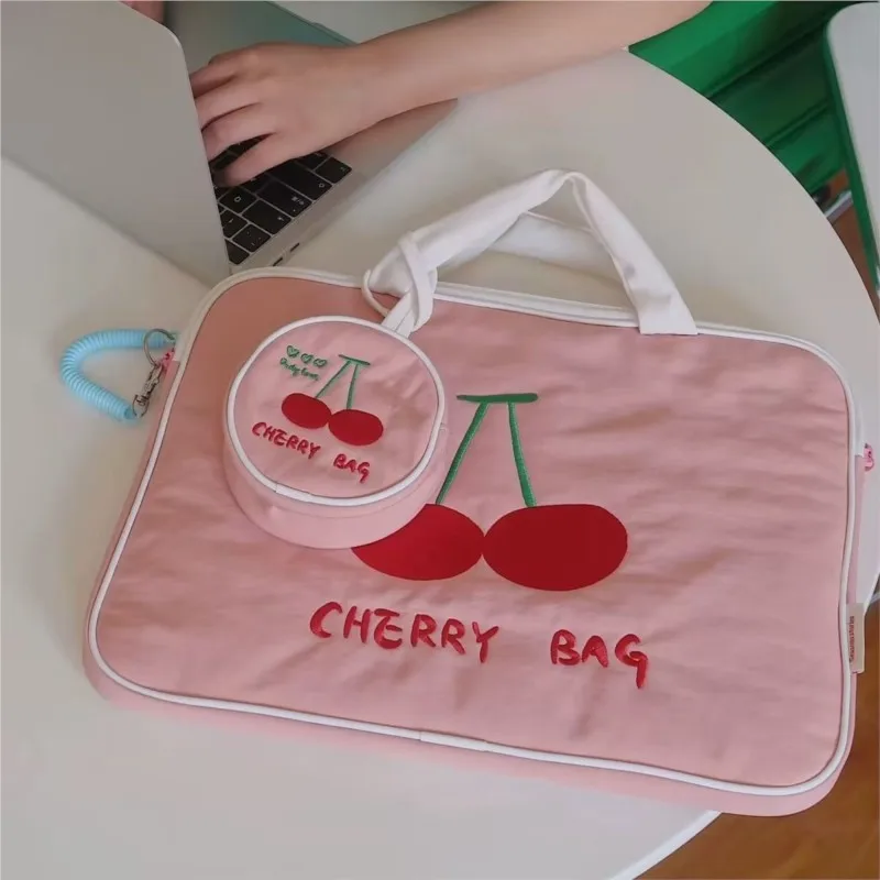 Sweet Cute Cherry Hand Carry Laptop Bag Women Tablet MacBook Air 13 Case 14 Inch Laptop Sleeve Portable Large Capacity Briefcase