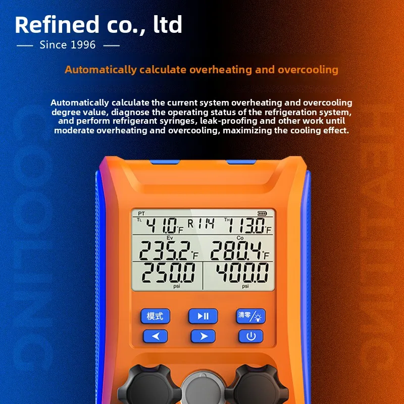 Manometro digitale per collettore di refrigeranti per condizionatore d'aria con morsetti per termometro per sistemi HVAC LMG-10