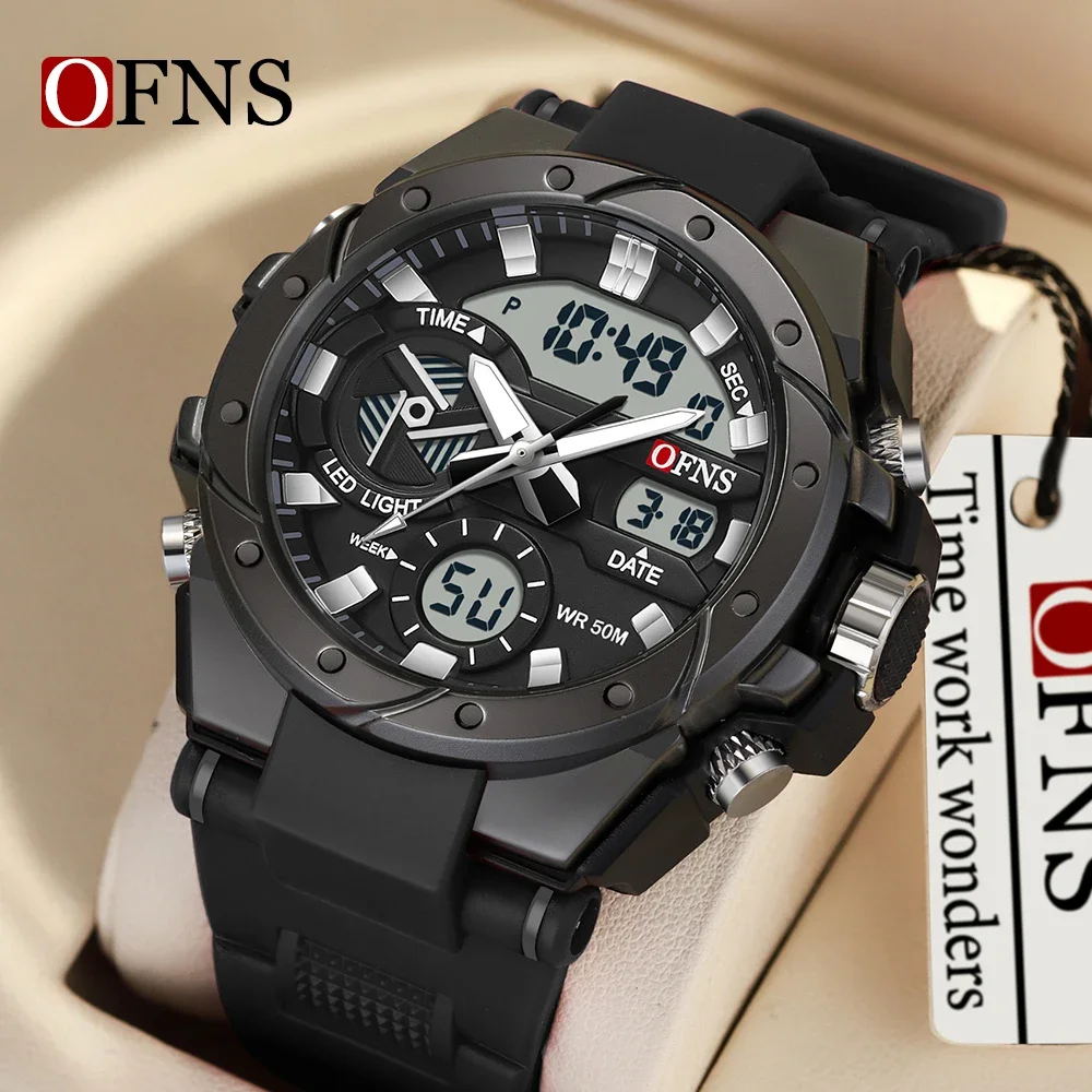 

OFNS Top Brand 3313 Fashion Military Men's Watch Multi functional Outdoor Waterproof Men's Quartz Electronic Digital Watch 2024