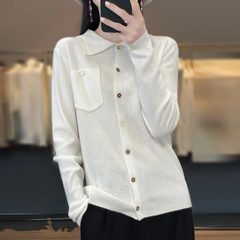 

Autumn Winter New Sle Woolen Versatile Outerwear Collar Open Cardigan Women's Loose Long Sve Knitted Sweater