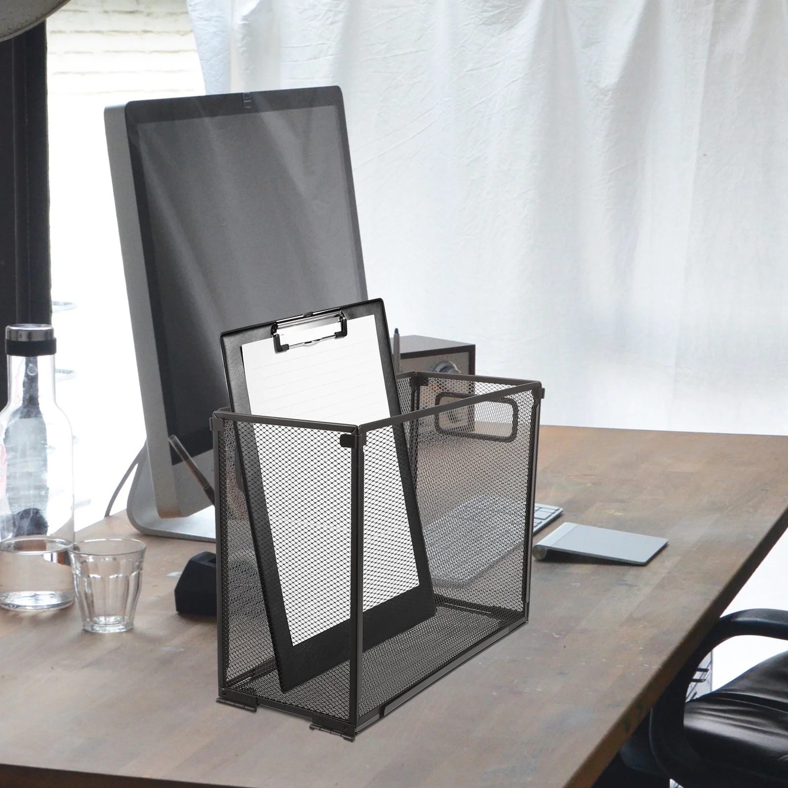 Metal File Holder Multi-Functional Organizer Foldable Design Stainless Steel Material Desk Organizers and Storage