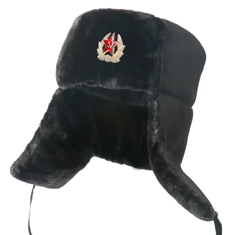 Russian Hat Fur Winter Ushanka Russian Hat Removable Trooper Hat Trapper Hunter Headwear with Ear Flaps Aviator Hat