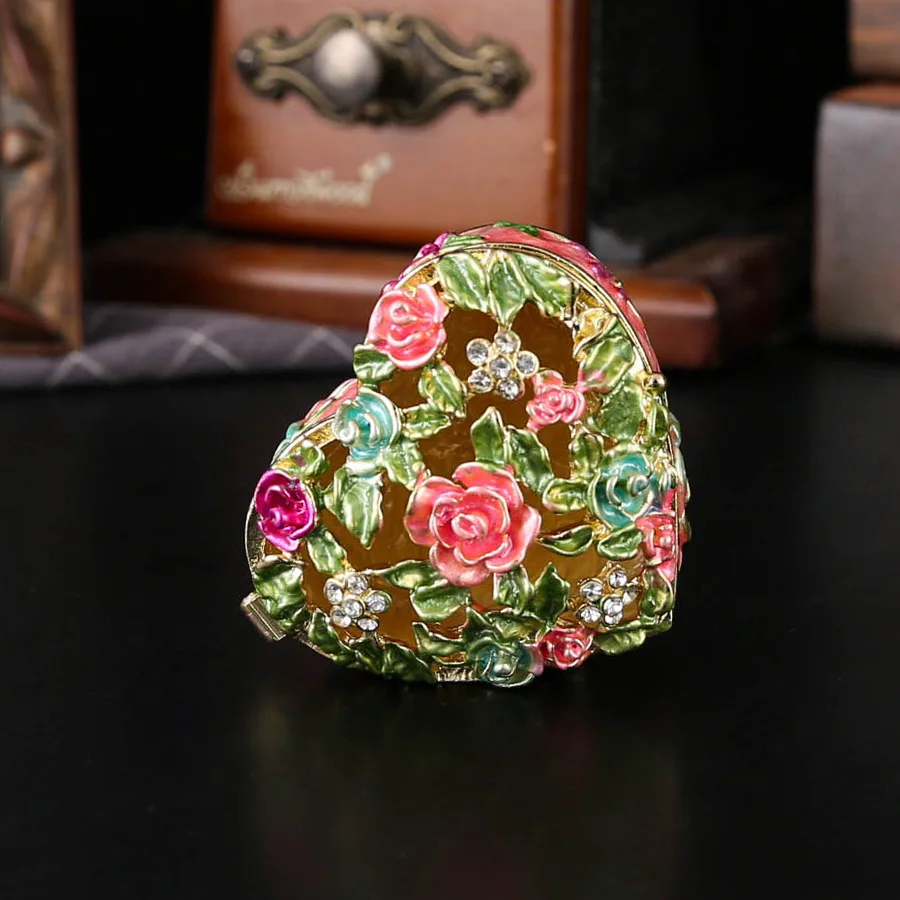 Vintage Heart Trinket Box Small Hinged Trinket Boxes Red Jewelry Trinket Box Jeweled Ring Box Gift for Girl Women
