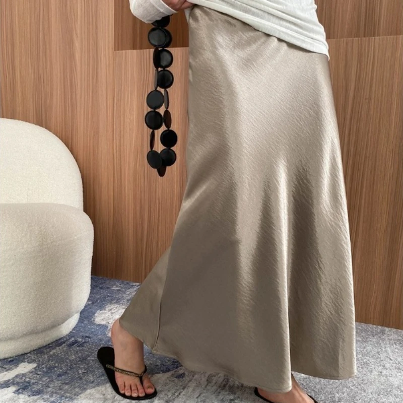 Rokken Vrouwen Lange Rok Een Lijn Slim Fit Feest Satijn Nacht Avond Sexy Hoge Taille Elegante Splice Y2k Streetwear Werk 2025, Herfst