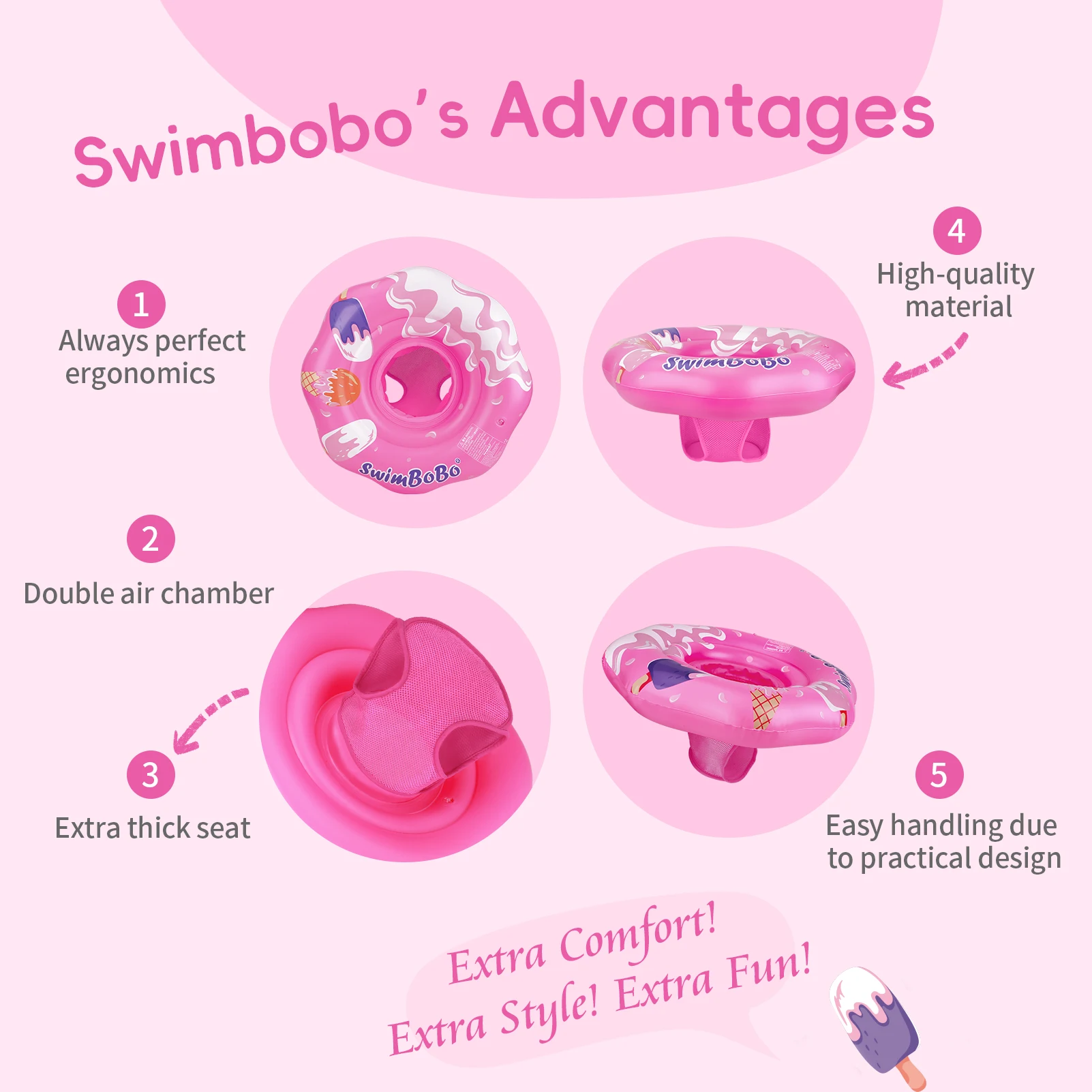 Swimbobo Pink Baby Seat Floating Ring Water Toy Children Thicken Safety PVC Inflatable Swimming Rings For Pool Summer Portable