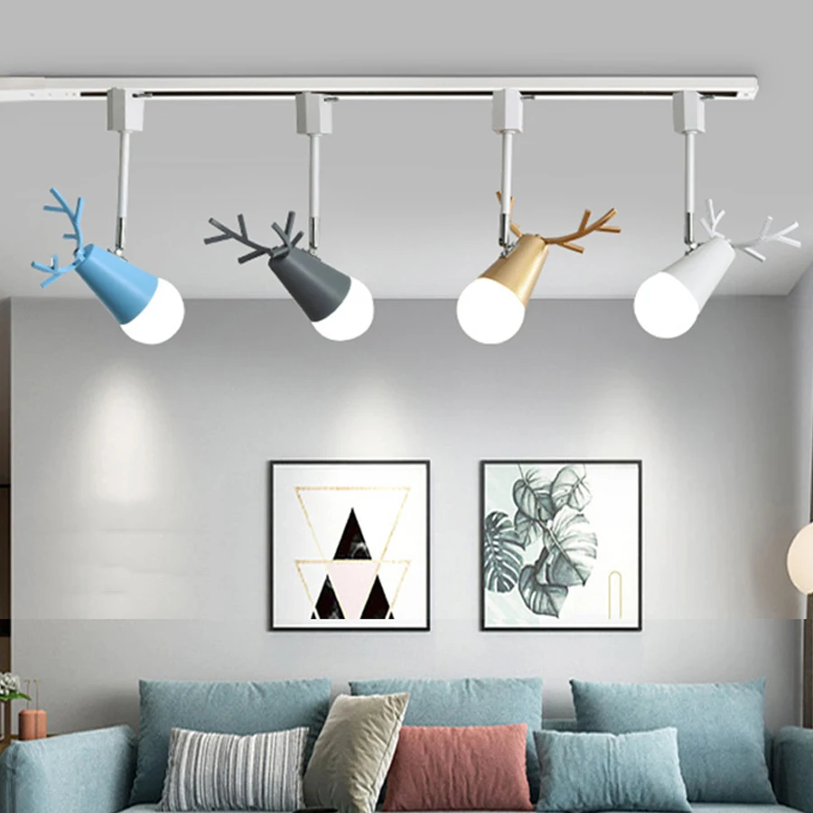 

Creative Elk Antlers LED Track Light E27 Bulb Ceiling Lamp Spotlight Home Living Room Background Wall Clothing Store Rail Lamp