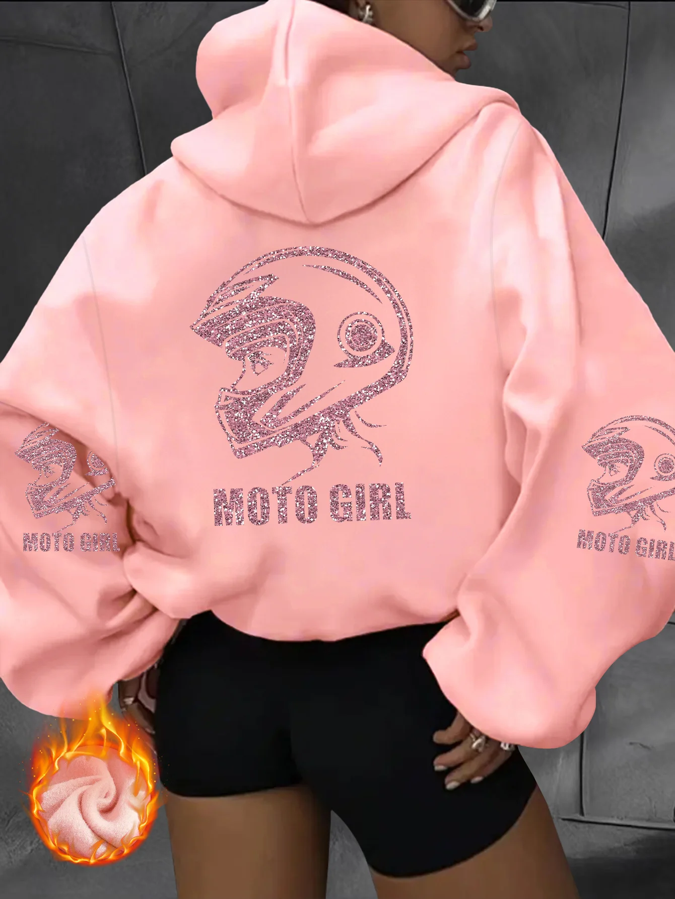 Unisex Motorrad-Hoodie Moto Girl Helm-Grafik Oversized Pullover Sweatshirt Biker Streetwear Herbst Winter – Detail 2