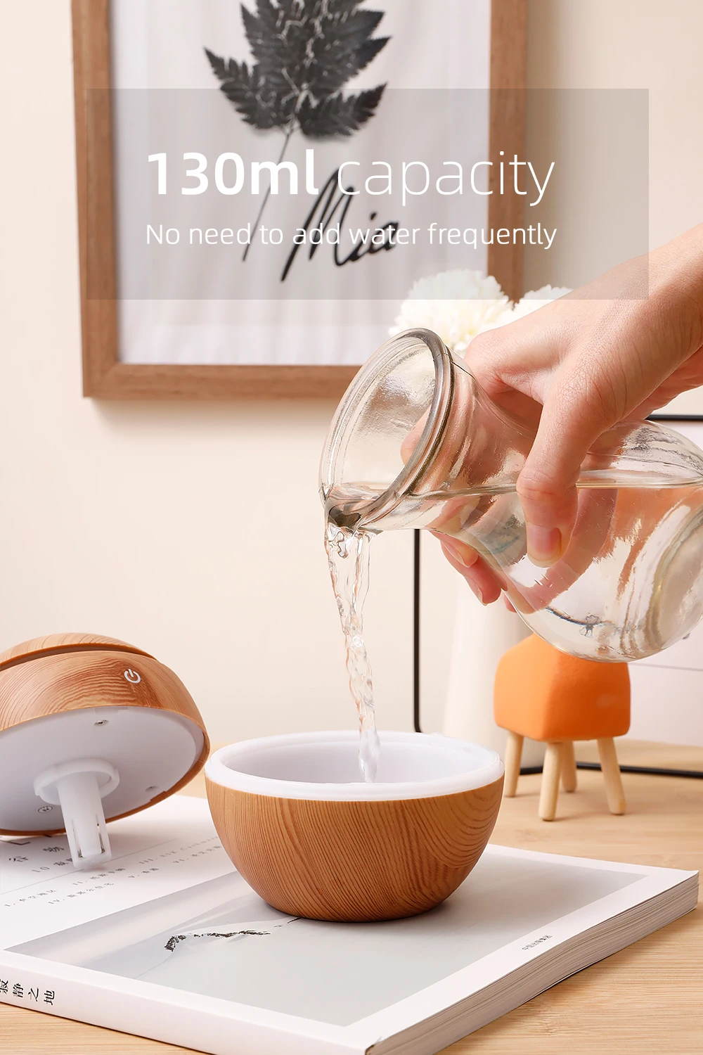 130ML Portable Air Humidifier 7 Color LED Night Light USB Wood Grain Home Bedroom Ultrasonic Mist Air Humidifier