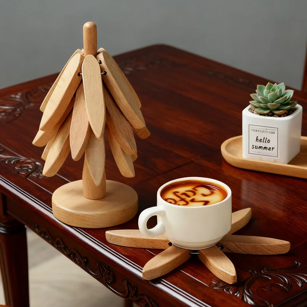 

5pcs tree shaped design placemat bracket, bamboo and wood decorative tableware mat, heat-resistant table mat, cup mat, pot mat