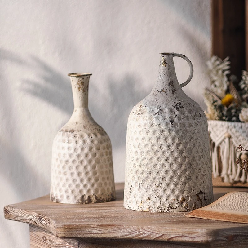 

American Country Metal Vase Retro Hammered Texture Flower Pot Vintage Rustic Home Decor Table Centerpiece Creative Decoration