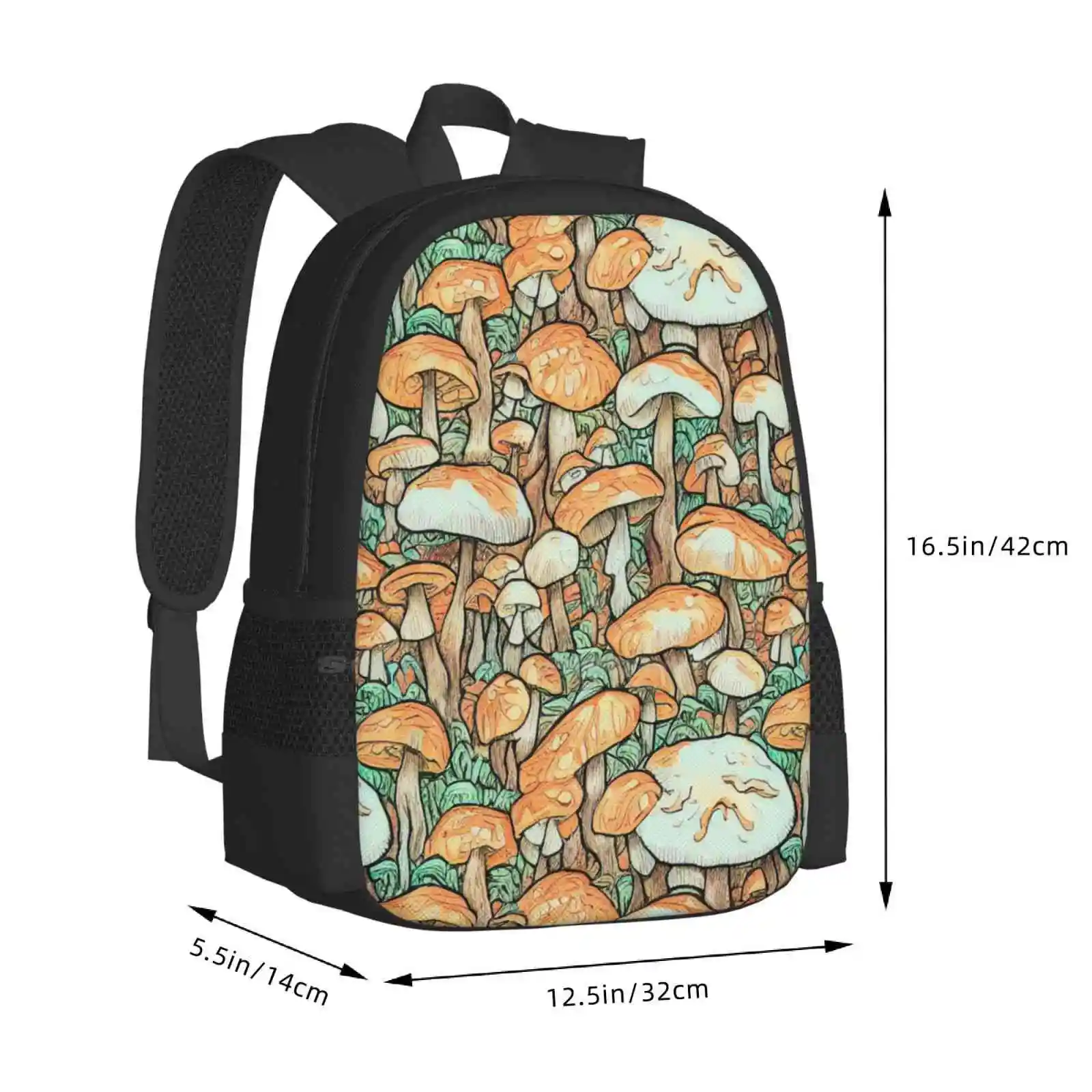 Brown Vintage Mushroom Pattern All Over Print Teen College Student Backpack Pattern Design Bags Mushrooms Pattern Woodland