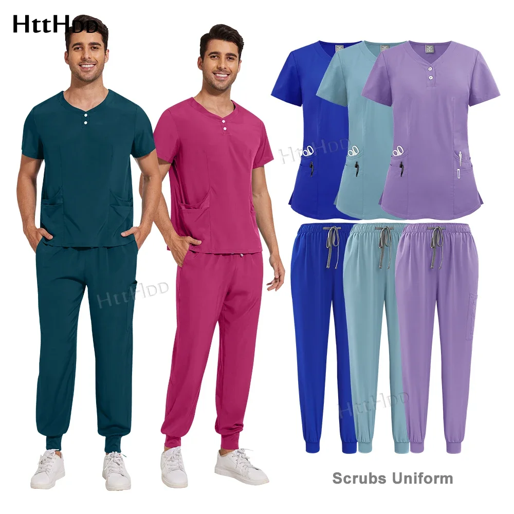 

Unisex Uniform Hospital Medical Scrubs Surgical Gowns Healthcare Nursing Clothing Wholesale Tops Pants Suit Men Women Scrub Sets