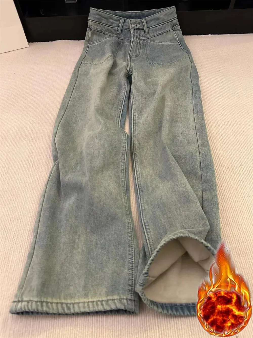 Vintage Casual Koreaanse Chique Velevt Jeans Vrouwen Fleece Skinny Thermale Winter Sneeuw Denim Broek Potlood Moeder Skinny Jaren 90 Denim Broek