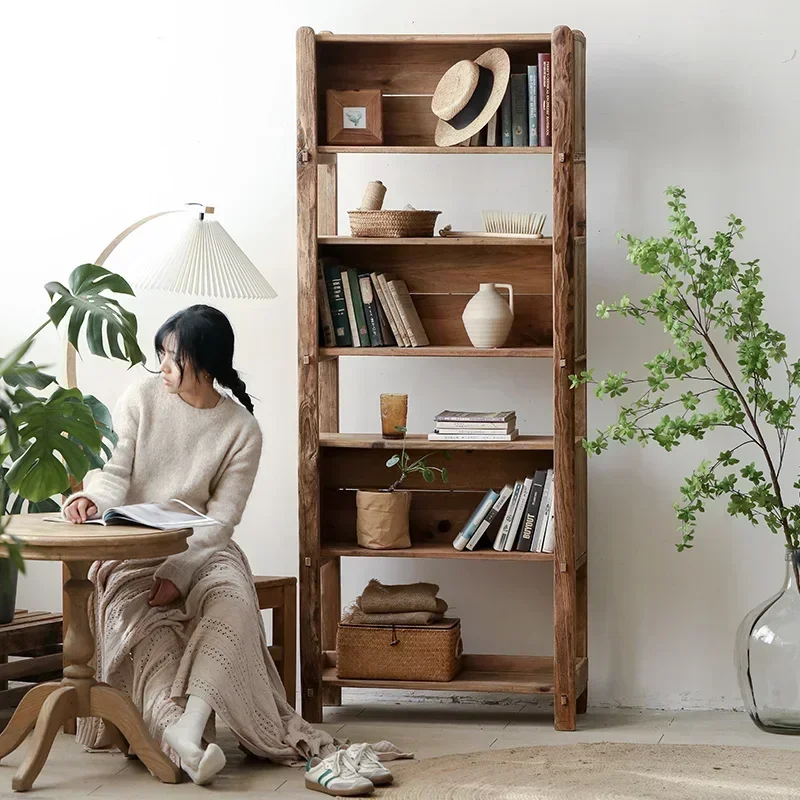 

Laosong Wood Elevated Bedside Table with Built-in 4-Grid Bookcase Silent Retro Style Decorative Nightstand for Bedroom