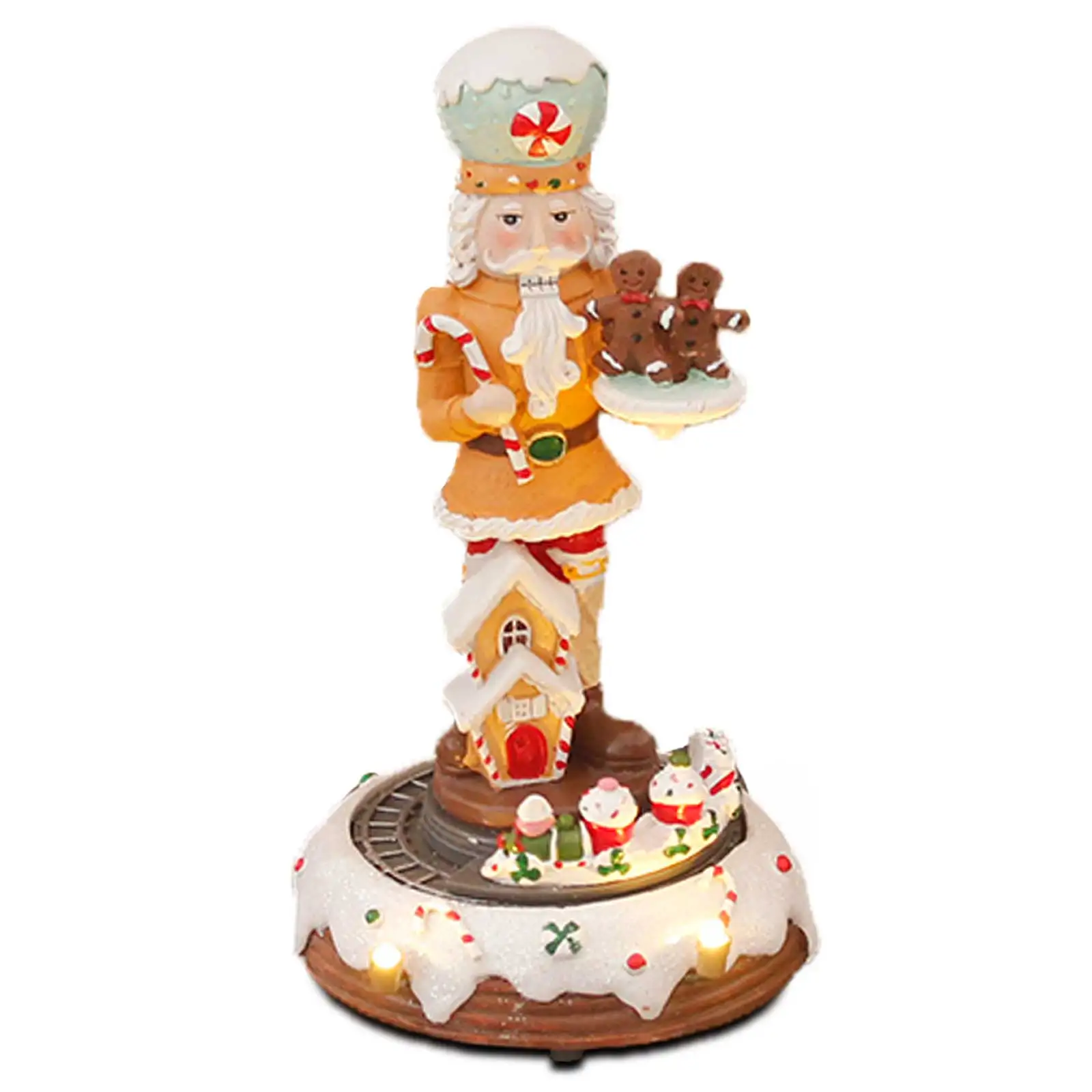 Christmas Gingerbread Nutcracker Collection Figurines Animated Rotating Train Tiered Decor with LED Light Home Indoor Ornaments