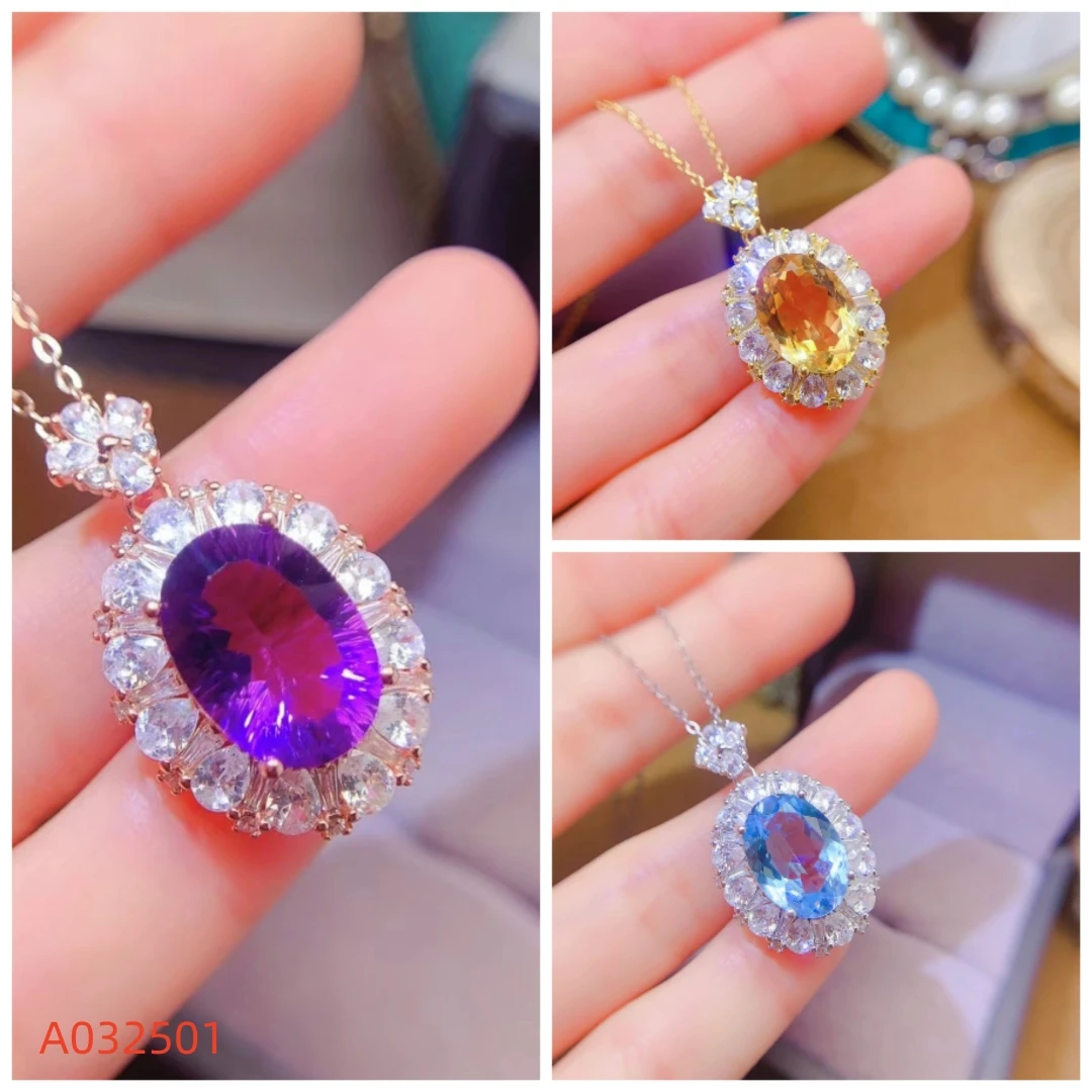 

KJJEAXCMY Fine Jewelry Natural Amethyst Citrine Topaz Women's Pendant S925 Pure Silver Inlaid High Clarity Gems Support Testing