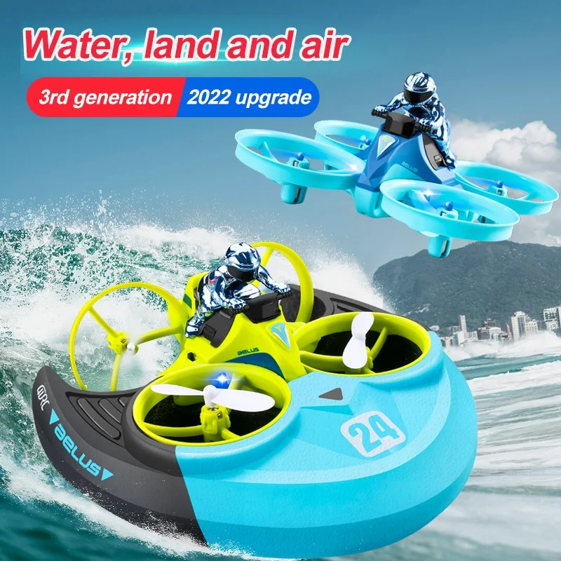 4DRC Mini RC Drone Altitude Hold Headless Mode 3 in 1 Sea Land Air Flight 2.4G Remote Control Quadcopter Boat RC Helicopter Toys