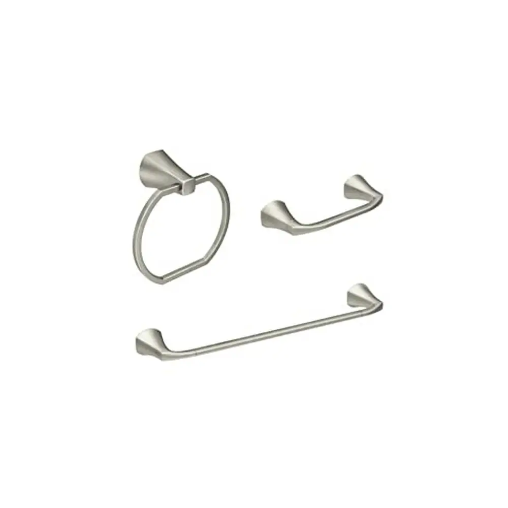 Bathroom Accessories Set 3 Pieces Brushed Nickel Towel Bar Towel Ring Paper Holder Wall Mounted Kit Silver Zinc Alloy