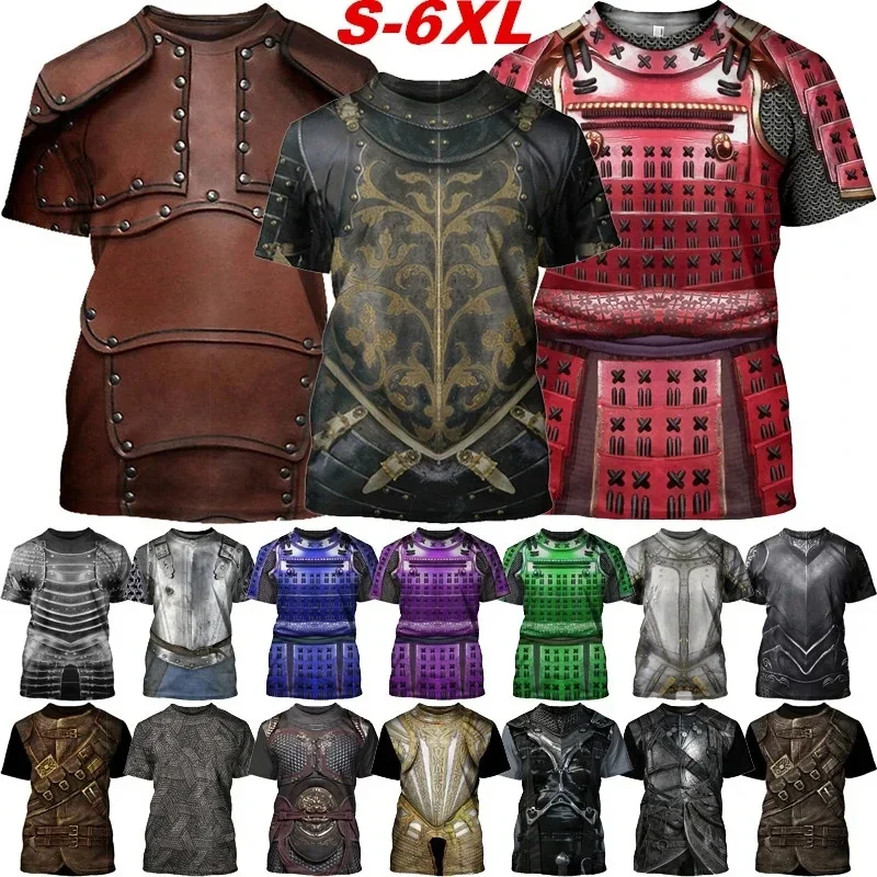 Samurai Armor Cosplay T-shirt Vintage 3D Medieval Knight Armour Graphic T Shirt For Men Clothing Fashion Streetwear Tee Shirts