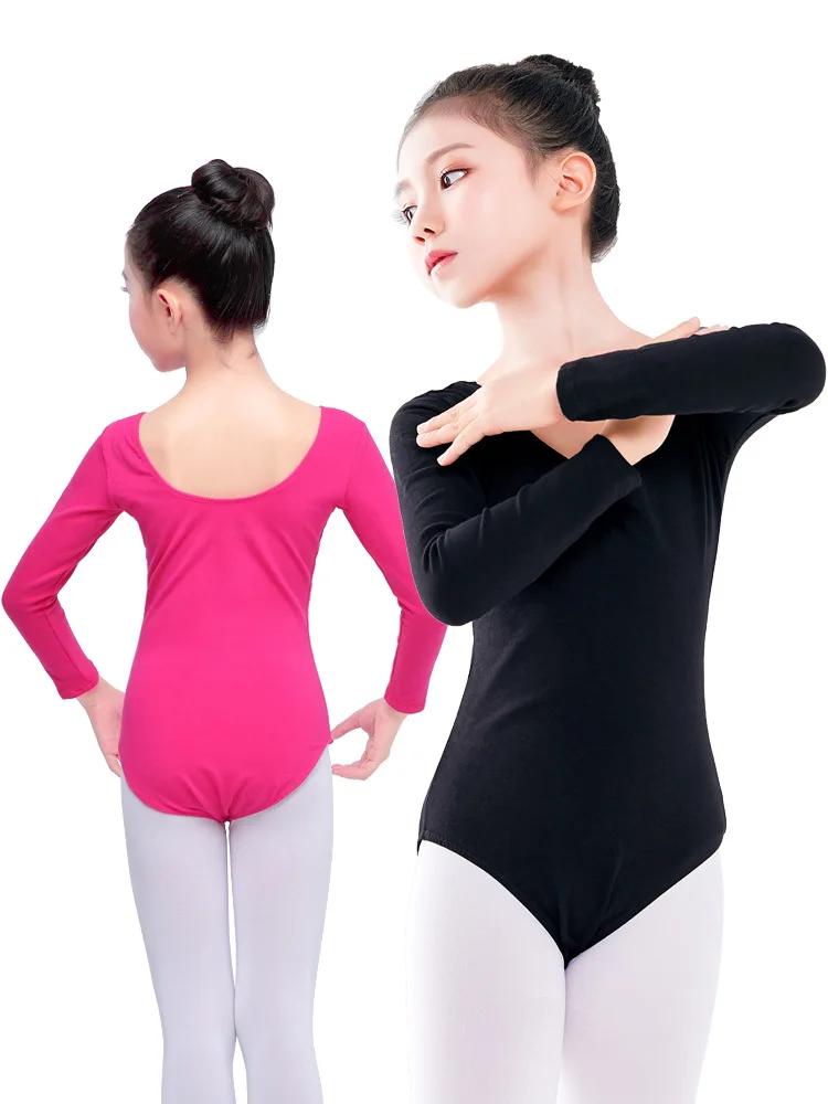 Leotardos de Ballet de algodón para niñas, traje de gimnasia de manga larga, leotardo de baile de Color sólido, vestido de Ballet, ropa de entrenamiento de baile