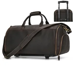 Genuine Leather Luggage Bag For Suits Trolley Bag For Travelling Handbag Men Male Business Weekend Bag With Wheels Travel Bag