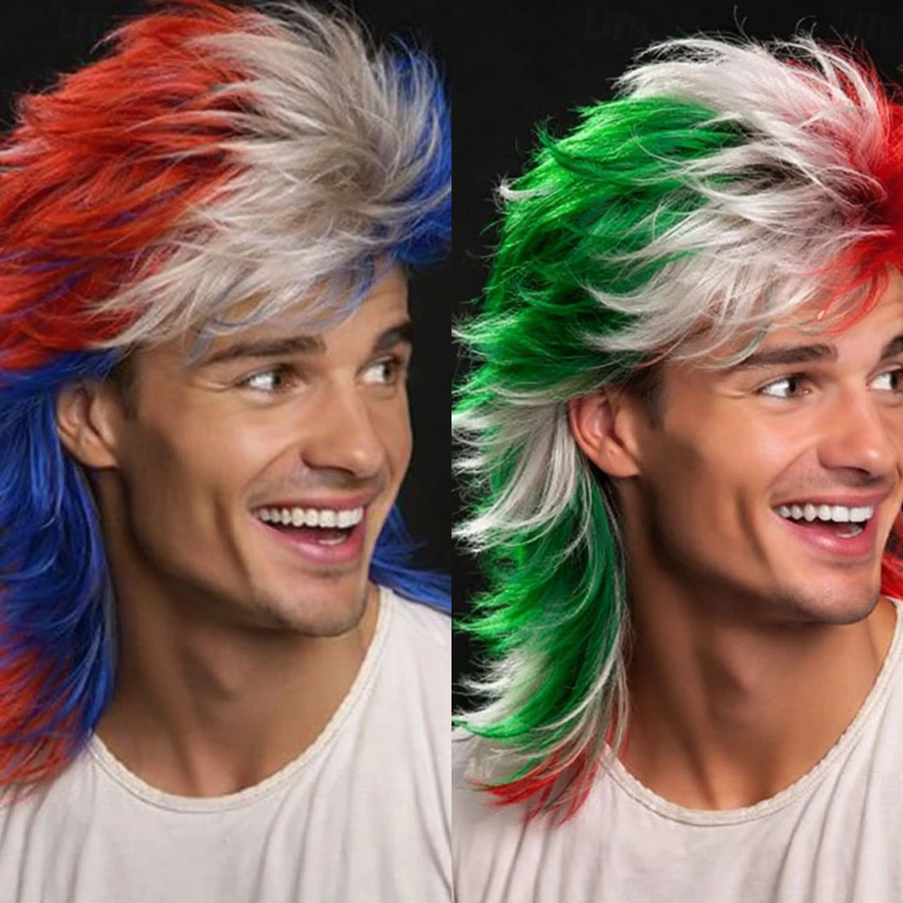 HAIRJOY  Mullet Wig Synthetic Hair Mexico 2026  Soccer Fan Wig Tricolor  Hairpiece World Cup Cosplay Wigs Fan Hair Accessories