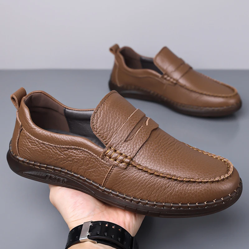 

Мужские повседневные лоферы Классический минималистичный комфортный стиль Для работы и офиса Повседневная кожаная обувь для отдыха и бизнеса Для взрослых в стиле ретро Коричневый