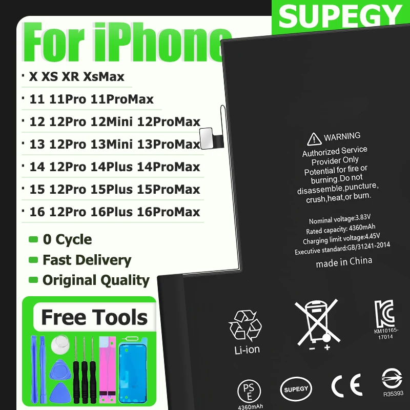 Battery For iPhone 16 15 14 13 12 11 Pro MAX XS XR X XSMAX SE Replacement Batteria For iphone 12 13 mini 14 15 16 Plus batteries