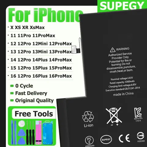 Batterie pour iPhone 16 15 14 13 12 11 Pro MAX XS XR X XSMAX SE batterie de remplacement pour iphone 12 13 mini 14 15 16 Plus batteries