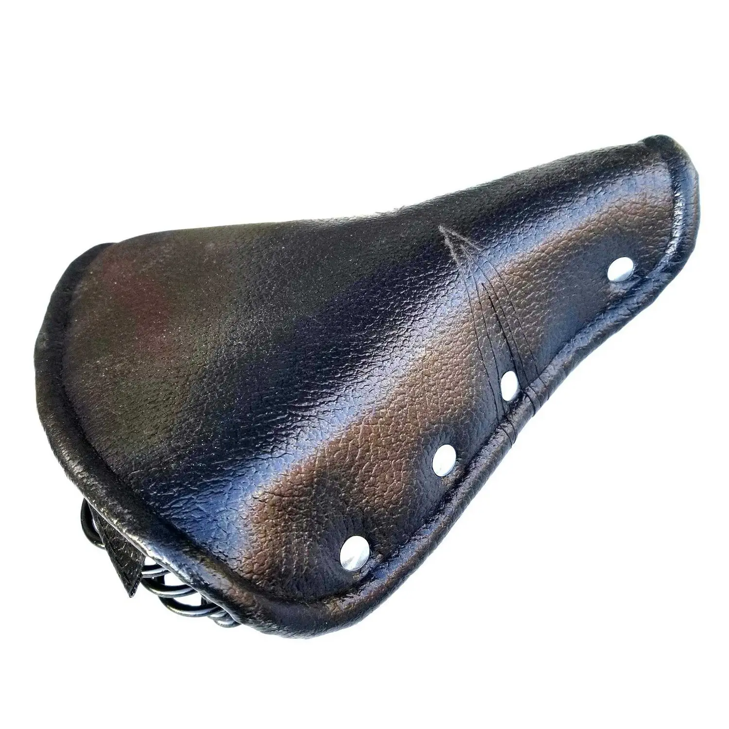 Vintage Faux Leather Bicycle Saddle Rivet Sprung Spring Bike Cycling Cushion Black for Road Bike