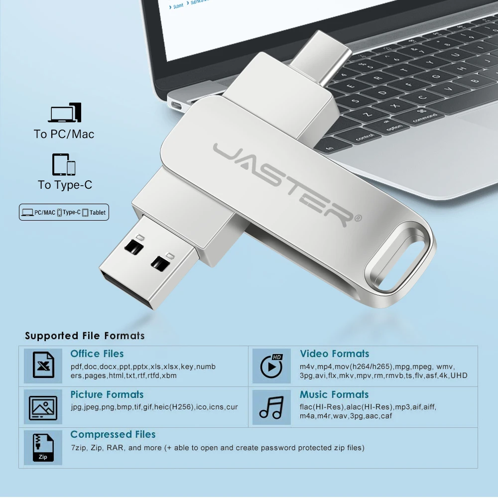 Unidad Flash USB TYPE-C, pendrive OTG giratorio de 64GB, 32GB, Mini Memory Stick de Metal para teléfono móvil, regalo creativo, envío gratis