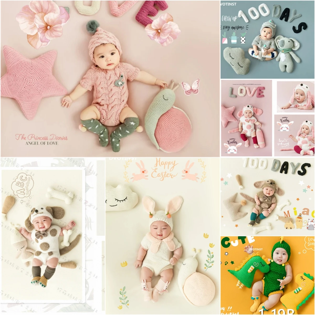 Newborn Photography Props for Baby Photo Shooting Cute Handmade Animals Outfit Hat Backdrop Set for Infant Studio Photoshoot