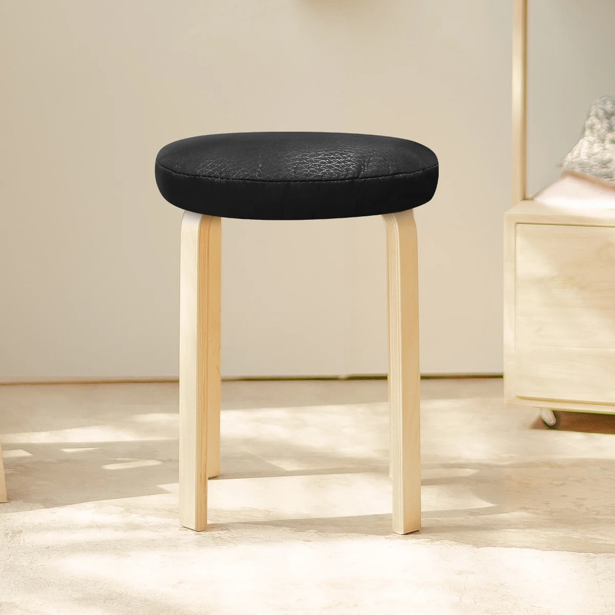 غطاء مقعد مستدير 30 سم وسادة مقعد مرنة سميكة سوداء لبار مقهى مكتب المنزل نسيج القطن والبوليستر غطاء كرسي مستدير #5