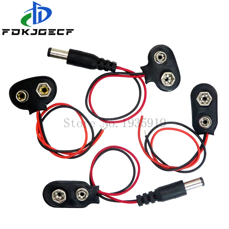 10pcs/lot DC 9V Battery Button Power Cable Battery Buckle Snaps Power Cable Connector DC 5.5*2.1 For Arduino Diy
