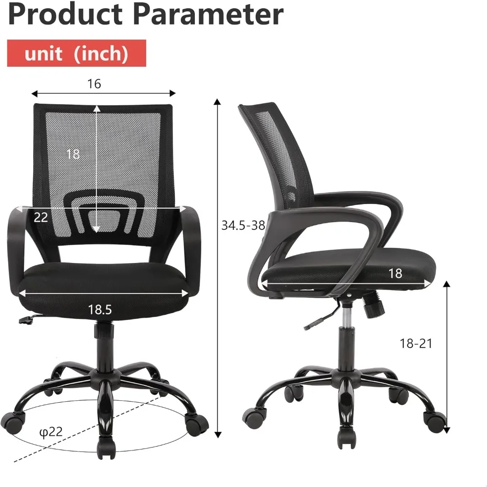 Bürostuhl, Computerstuhl, ergonomisch, günstig, Schreibtischstühle, verstellbar, bequem, mit mittlerer Rückenlehne, drehbare Stühle mit Lendenwirbelsäule