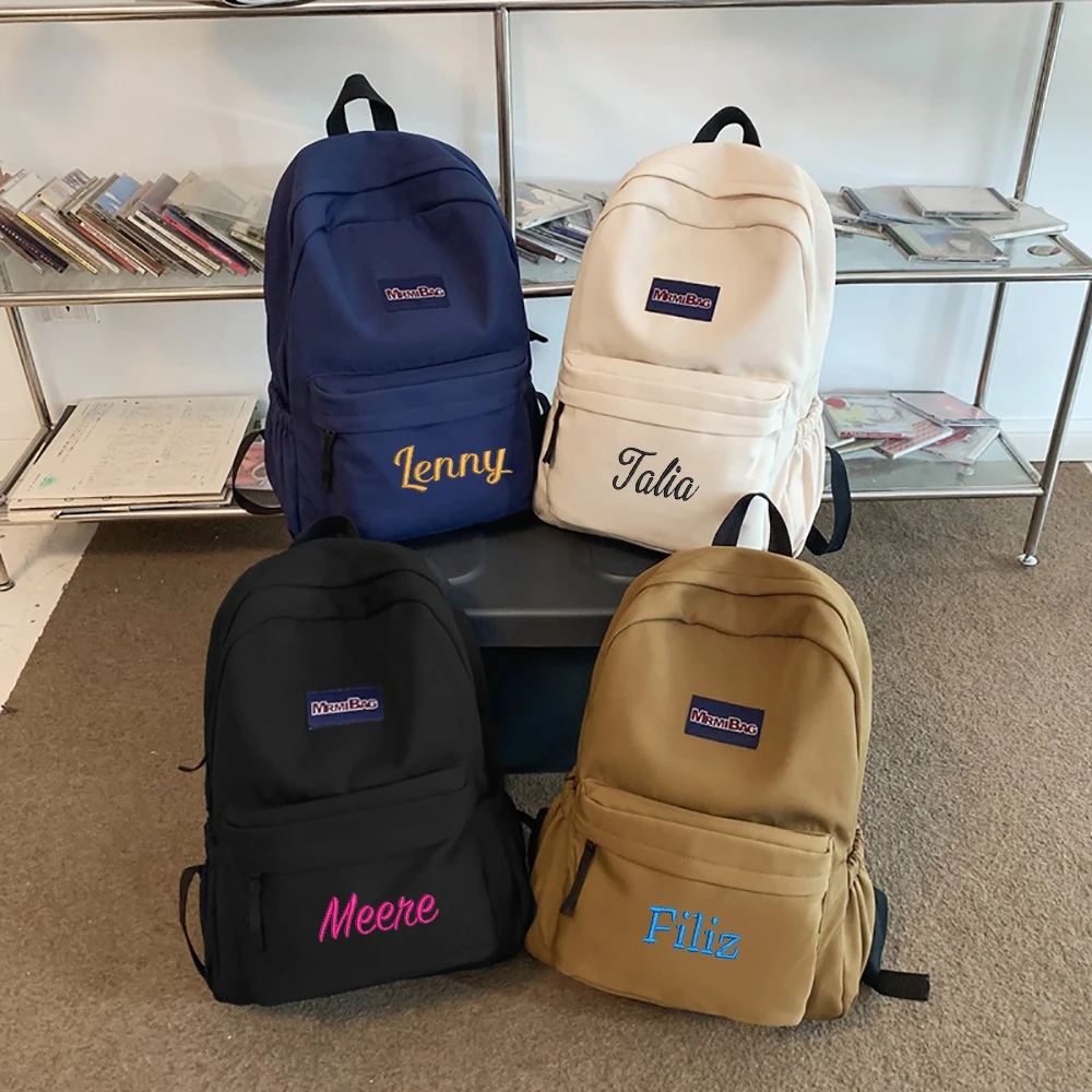 

Customizable Embroidered Backpack For Middle And High School Students, 2025 Retro Solid Color Large Capacity Travel Backpack