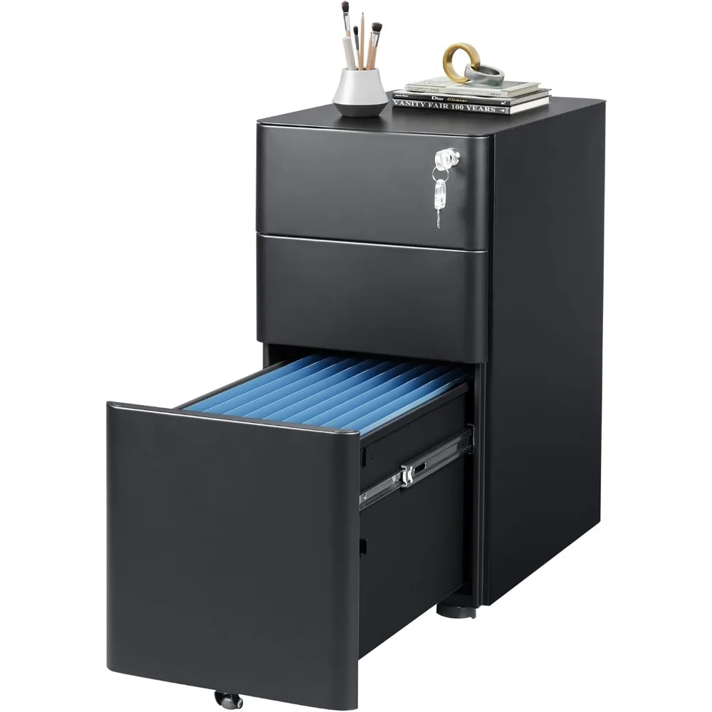 خزانة ملفات رفيعة ذات 3 أدراج من DEVAISE، خزانة ملفات عمودية، مجمعة بالكامل باستثناء العجلات، باللون الأسود #1