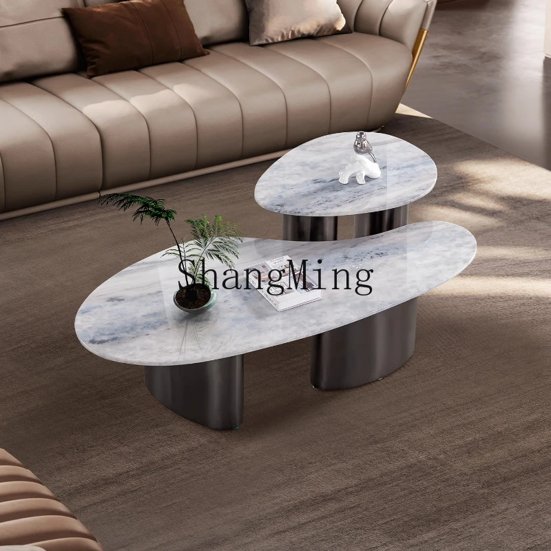 

DHY marble coffee table modern light luxury high and low combination living room double-layer small coffee