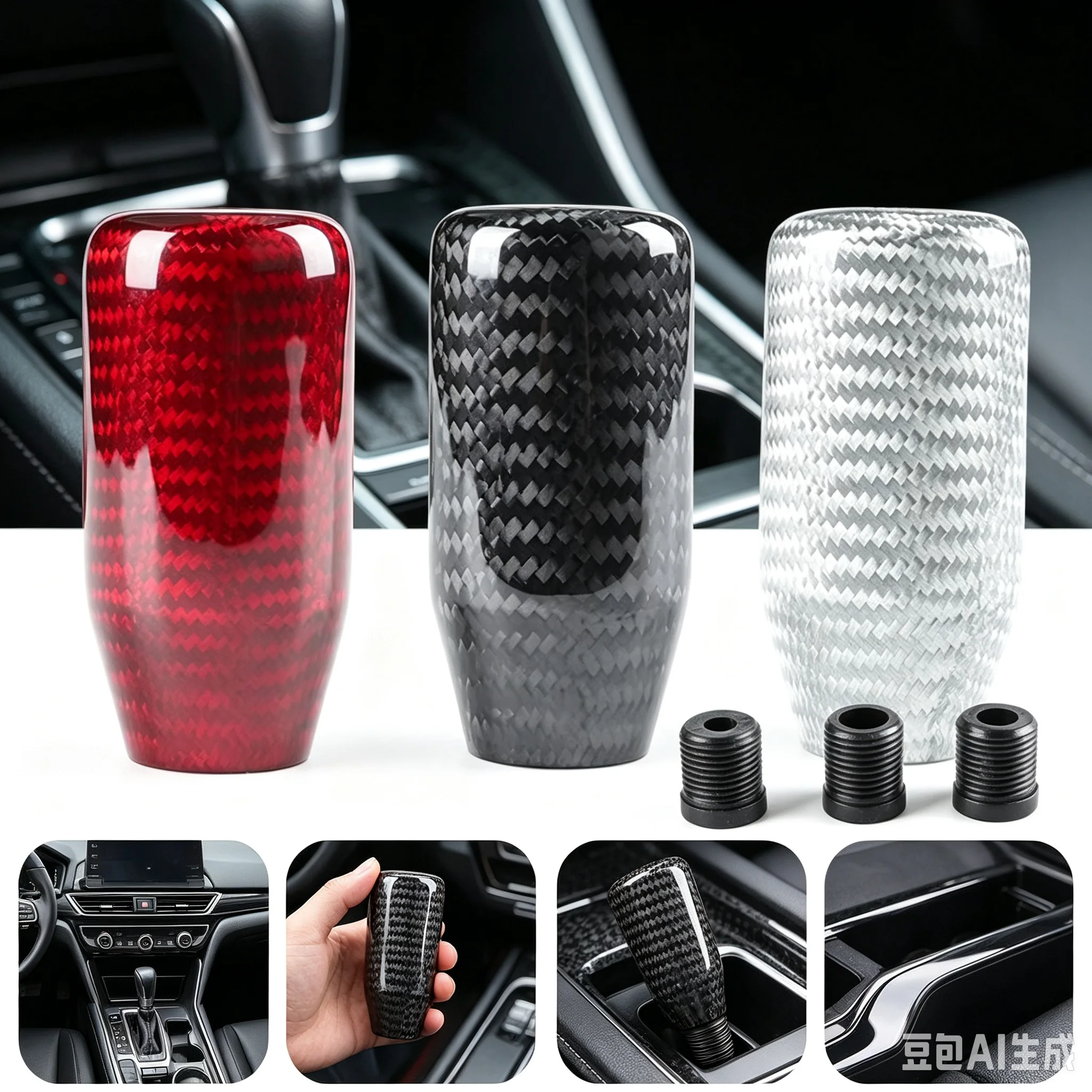 Universal 5 6 Speed Car Carbon Fiber Gear Shift Knob Stick Manual Transmission Aluminum Extended Shifter Lever AT MT