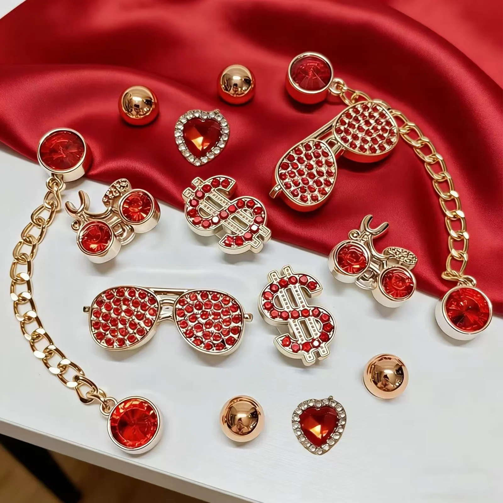 14pcs Kit Shoes Charms Fashionable Luxury Red Rhinestone Shoe Accessories, Perfect for New Year, Valentine's Day, Dancing, Birth