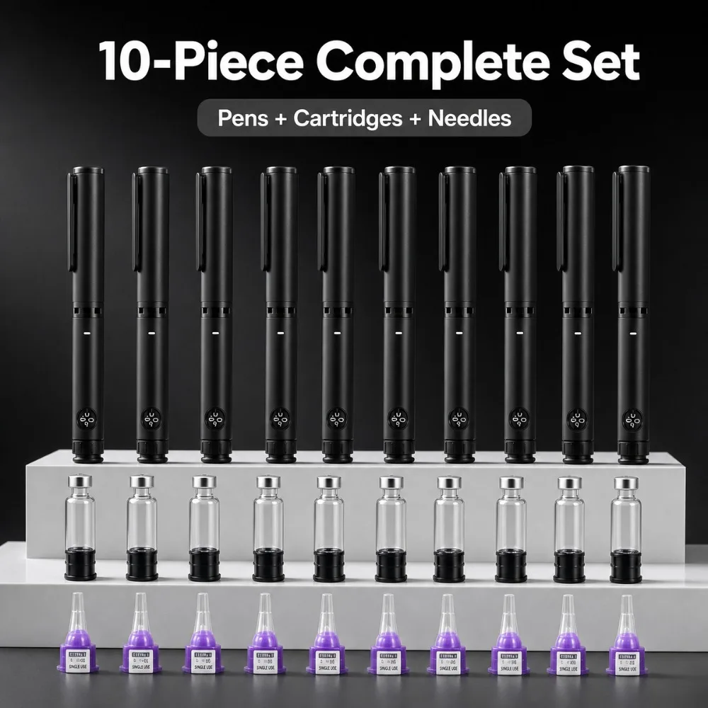 10PCS Disposable Insulin Injection Pen Set 60IU 3ml Adjustable Dose Injector with 10 Cartridges 10 Needles Home Use Magic Pen