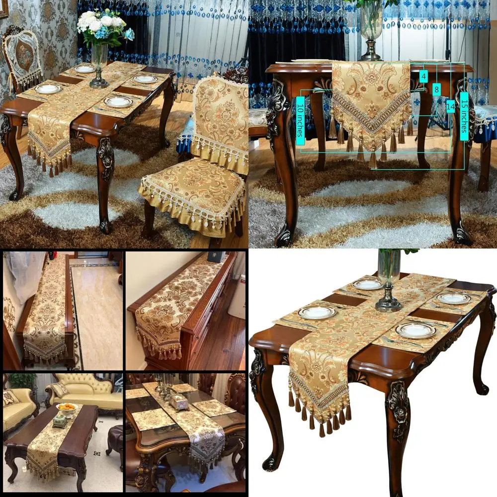 

Elegant Gold Velvet Table Runner with Vintage Damask Design, 13x158 inches