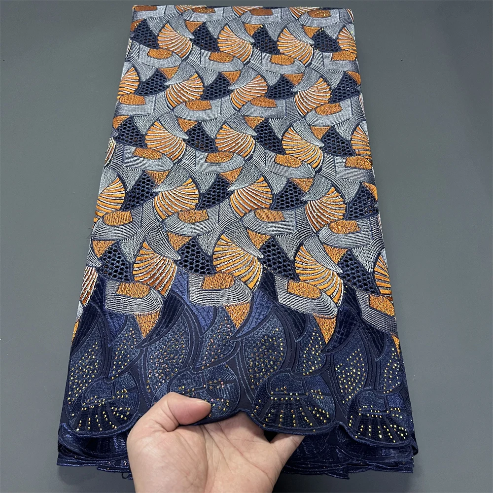 

2025 африканская нигерийская ткань для шитья платья, высокое качество, тюль, кружевная ткань, дамасский хлопок, чистая вышивка, свадебная вечеринка, 5 ярдов, PS0083