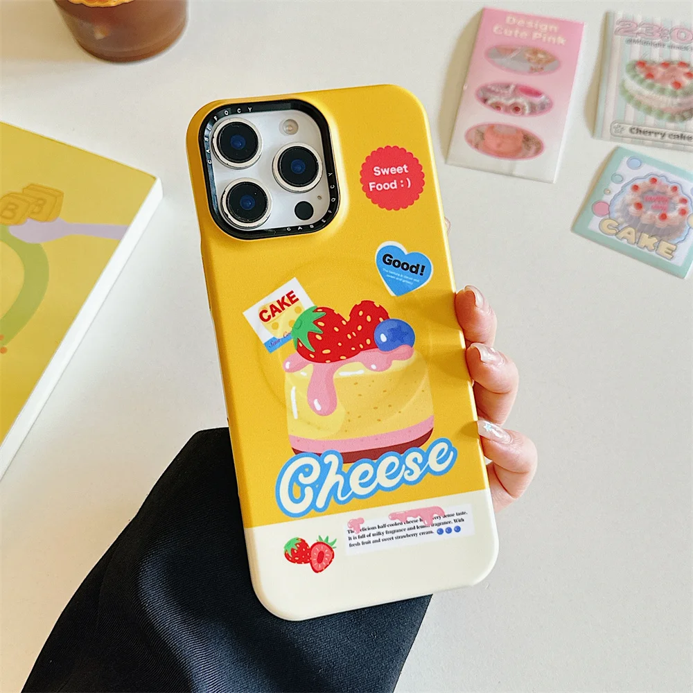 Custodia per telefono con supporto per torta alla fragola creativa Instagram, adatta per iPhone 16 Pro 15 14 13 Pro Max, adatta per Magsa