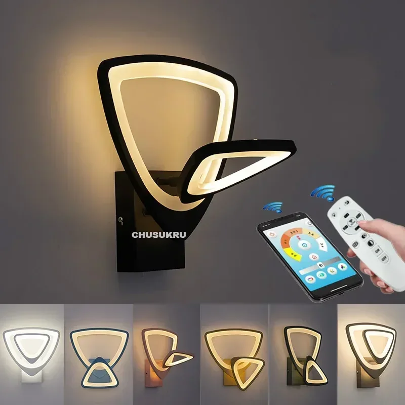 Led Nordic Simple Modern Bedroom Bedside Rotary Dimming Remote Control Wall Lamp Creative Corridor Living Room Light
